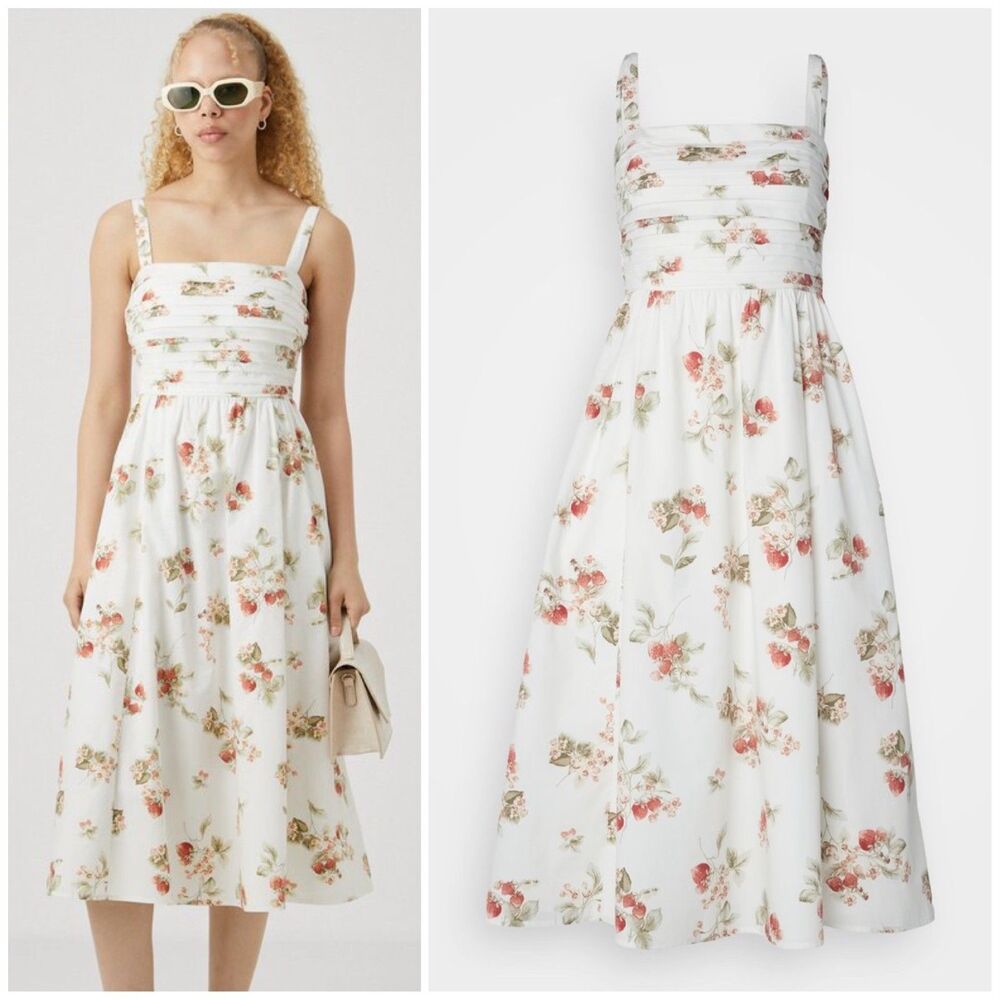 A&F Emerson Poplin Wide Strap Midi Dress in Strawberry Print 🍓